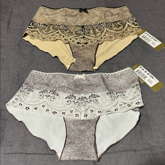 Lace Trim Camisole and Panty Set - Cream and Brown, Tan and black - Picture 5 of 5